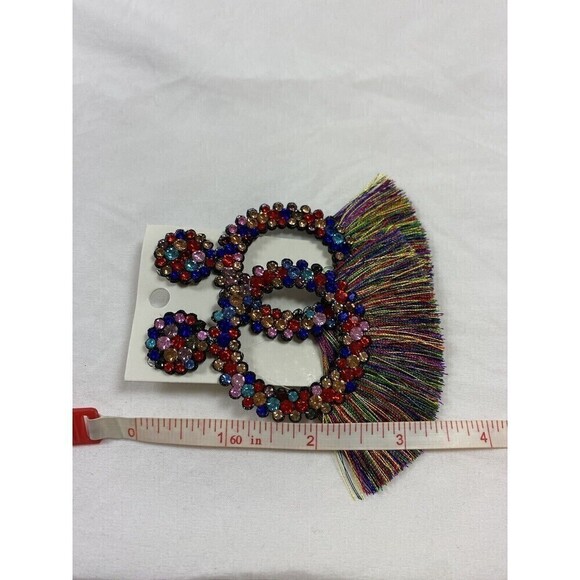 Multicolor Rhinestone Drop Earrings Tassels Fringe Formal Rainbow Colorful Club - Picture 6 of 7